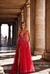 La Femme 32062 Lace Appliques Plunging Neck Lace-Up Dress