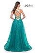La Femme 32062 Lace Appliques Plunging Neck Lace-Up Dress