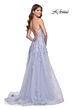 La Femme 32062 Lace Appliques Plunging Neck Lace-Up Dress