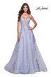 La Femme 32062 Lace Appliques Plunging Neck Lace-Up Dress