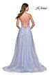 La Femme 32062 Lace Appliques Plunging Neck Lace-Up Dress