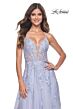 La Femme 32062 Lace Appliques Plunging Neck Lace-Up Dress