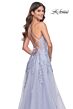 La Femme 32062 Lace Appliques Plunging Neck Lace-Up Dress