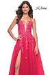 La Femme 32062 Lace Appliques Plunging Neck Lace-Up Dress