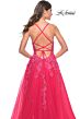 La Femme 32062 Lace Appliques Plunging Neck Lace-Up Dress