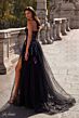La Femme 32072 Ruched Top High Slit Floral Sequin Dress