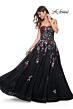 La Femme 32072 Ruched Top High Slit Floral Sequin Dress