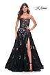 La Femme 32072 Ruched Top High Slit Floral Sequin Dress