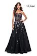 La Femme 32072 Ruched Top High Slit Floral Sequin Dress