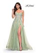 La Femme 32084 Lace Appliques Ruched Corset Dress