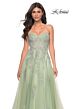 La Femme 32084 Lace Appliques Ruched Corset Dress