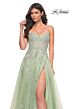 La Femme 32084 Lace Appliques Ruched Corset Dress
