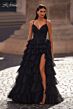 La Femme 32086 Ruffle Skirt Ruched Top Lace-Up Dress