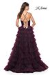 La Femme 32086 Ruffle Skirt Ruched Top Lace-Up Dress