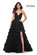 La Femme 32086 Ruffle Skirt Ruched Top Lace-Up Dress
