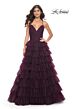 La Femme 32086 Ruffle Skirt Ruched Top Lace-Up Dress