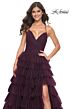 La Femme 32086 Ruffle Skirt Ruched Top Lace-Up Dress