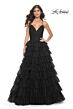 La Femme 32086 Ruffle Skirt Ruched Top Lace-Up Dress