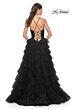 La Femme 32086 Ruffle Skirt Ruched Top Lace-Up Dress