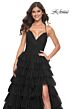 La Femme 32086 Ruffle Skirt Ruched Top Lace-Up Dress
