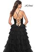 La Femme 32086 Ruffle Skirt Ruched Top Lace-Up Dress