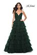 La Femme 32086 Ruffle Skirt Ruched Top Lace-Up Dress
