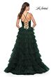 La Femme 32086 Ruffle Skirt Ruched Top Lace-Up Dress