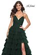La Femme 32086 Ruffle Skirt Ruched Top Lace-Up Dress