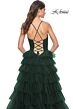 La Femme 32086 Ruffle Skirt Ruched Top Lace-Up Dress