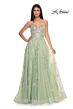 La Femme 32090 Leaf Appliques High Slit Lace-Up Dress