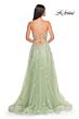 La Femme 32090 Leaf Appliques High Slit Lace-Up Dress