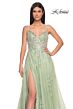 La Femme 32090 Leaf Appliques High Slit Lace-Up Dress