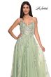 La Femme 32090 Leaf Appliques High Slit Lace-Up Dress