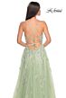 La Femme 32090 Leaf Appliques High Slit Lace-Up Dress