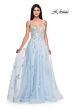 La Femme 32090 Leaf Appliques High Slit Lace-Up Dress