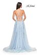 La Femme 32090 Leaf Appliques High Slit Lace-Up Dress