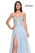 La Femme 32090 Leaf Appliques High Slit Lace-Up Dress