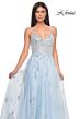 La Femme 32090 Leaf Appliques High Slit Lace-Up Dress
