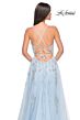 La Femme 32090 Leaf Appliques High Slit Lace-Up Dress