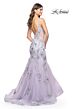 La Femme 32091 Sheer Sides Floral Embroidery Dress