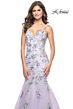 La Femme 32091 Sheer Sides Floral Embroidery Dress