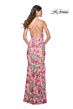 La Femme 32095 Floral Print Lace-Up Back Multicolor Dress