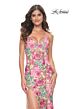 La Femme 32095 Floral Print Lace-Up Back Multicolor Dress
