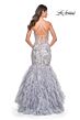 La Femme 32105 Ruffle Skirt Floral Lace-Up Dress