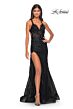 La Femme 32107 Criss Cross Back High Slit Floral Dress
