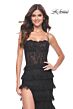 La Femme 32113 High Slit Ruffle Skirt Lace-Up Dress