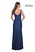 La Femme 32115 High Slit Ruched V-Neck Dress