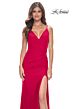 La Femme 32115 High Slit Ruched V-Neck Dress
