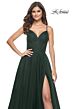 La Femme 32130 Pleated Top Slit Skirt Low Back Dress