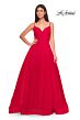 La Femme 32130 Pleated Top Slit Skirt Low Back Dress